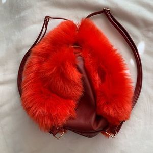Free People Plush Faux Red Fur Purse, tote, backpack
